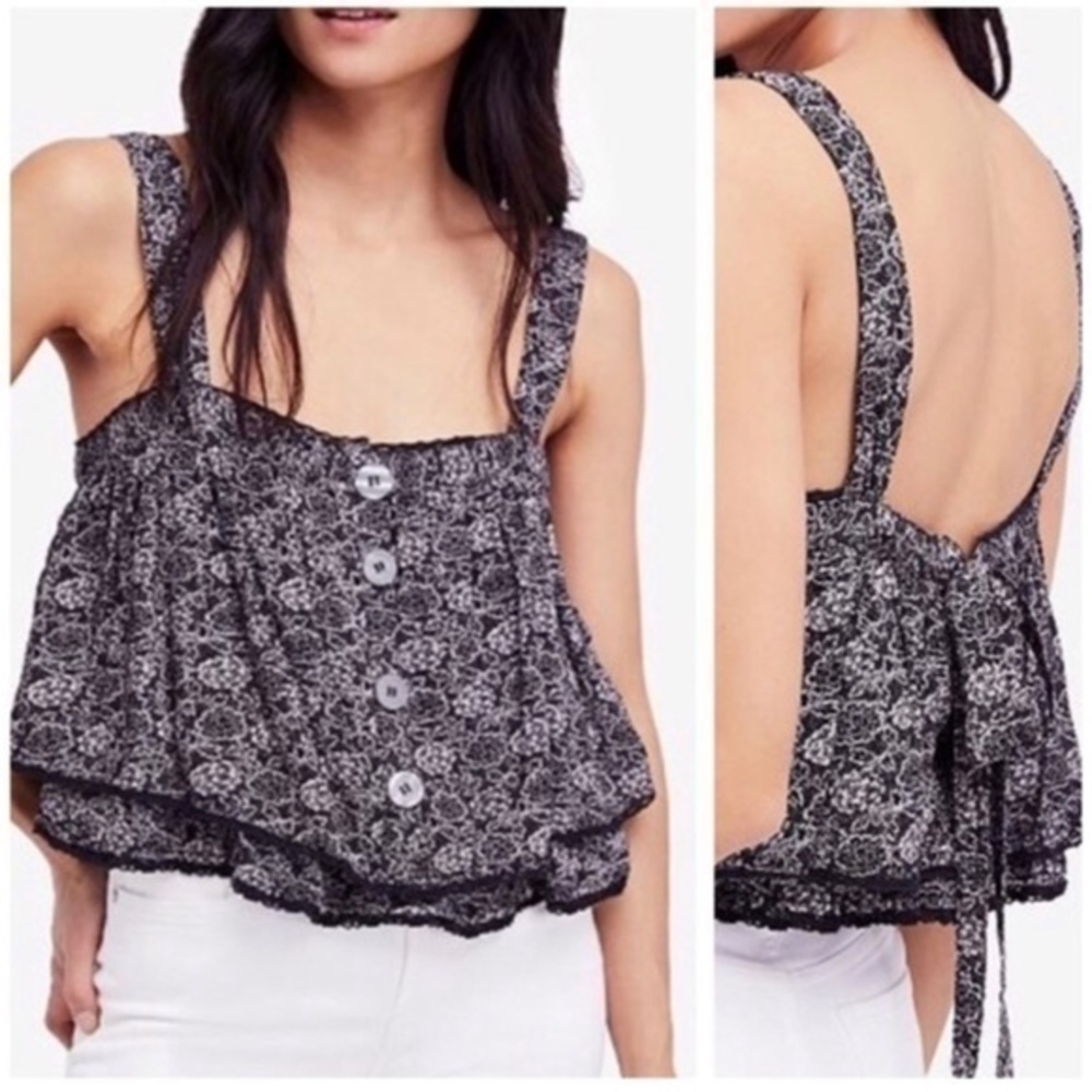 NWT Free People Sweet Caroline Floral Tank in Black & White